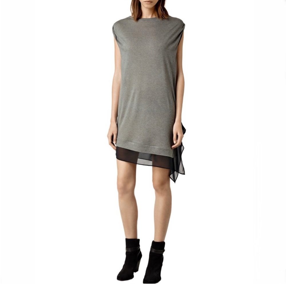 EUC- All Saints ‘Moir’ Wool Blend Asymmetrical Dress